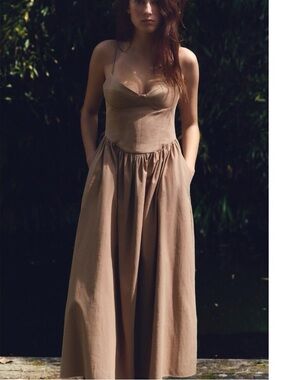 Zara Beige/Tan Spaghetti-Strap Maxi Dress